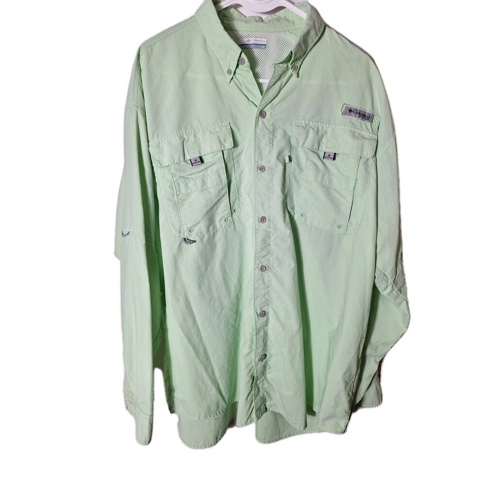 Columbia PFG Fishing Shirt Mens Large Mint Green Long Sleeve Vented Outdoor Gear